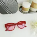Red cat eye sunglasses with pink lenses trendy retro fashion UV protection stylish eyewear - Burgundy