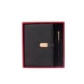 A5 business notebook and pen gift set, black leather cover with elegant red presentation box. - Black