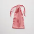 Pink satin drawstring pouch, elegant silk-like gift and jewelry storage bag with ribbons. - Watermelon red