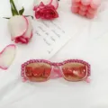 Lunettes de soleil carrées en strass rose pour femmes, tendance chic cristaux brillants. - Rose Strass