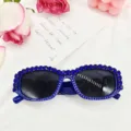 Lunettes de soleil strass bleu pour femmes, lunettes carrées tendance cristaux brillants mode. - Strass Bleu