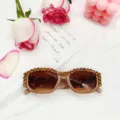 Lunettes de soleil carrées en strass pour femmes, tendance mode élégante avec diamants. - Crème Strass Champagne