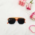 Modische Farbverlauf Doppelrahmen Sonnenbrille für Damen und Herren, UV-Schutz Brille. - Orange Blau Verlauf Rahmen Graues Glas