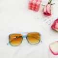 Transparente blaue Fassung Farbverlauf Sonnenbrille Doppelsteg UV Schutz modische Brille - Blauer Rahmen Teegläser