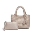 Metallisch gouden geweven handtas set met clutch, stijlvolle shopper tas voor dames. - Goud
