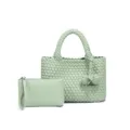 Geweven handtas voor dames, stijlvolle mintgroene schoudertas met tasje, chique design. - Avocadogroen
