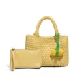 Gele geweven lederen tote tas set met bijpassend tasje, stijlvolle handtas voor dames. - Citroengeel (Willekeurig Ornament)