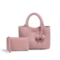 Roze geweven leren tote tas en bijpassende clutch set, stijlvolle modieuze handtas. - Lotusroze