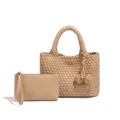 Stijlvolle Dames Geweven Tote Tas en Matching Clutch Set Kaki Handtas Variante - Abrikoos