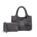 Donkergrijze geweven leren tote tas en clutch set stijlvolle dames handtas voor dagelijks - donkergrijs