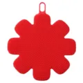 Red silicone dishwashing brush flower shaped kitchen scrubber with hanging hole for easy use. - Purple