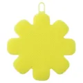 Yellow silicone flower dish washing brush with hanging loop for kitchen cleaning tools. - Yellow