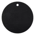 Black round silicone trivet hot pad, honeycomb heat resistant kitchen mat for pots and bowls. - Black