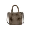Sac à main tissé marron avec poignée et chaîne, élégant sac cabas ajouré décontracté. - Or champagne