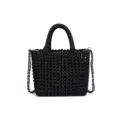 Elégant sac cabas tressé noir classique avec chaîne, design ajouré, style rétro chic. - Noir
