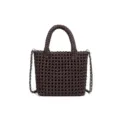 Sac cabas creux tissé à la main rétro avec bandoulière chaîne, sac bandoulière marron chic. - Café