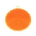 Orange round silicone dish washing brush, kitchen cleaning tool and practical vegetable scrubber. - Orange