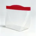 Translucent frosted silicone food storage bag with red sealing bar for kitchen fridge. - 242x142x79mm / Red