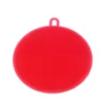 Red silicone dish washing brush, flexible kitchen scrubber tool with hanging hole for cleaning. - Red