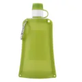 Green collapsible silicone water bottle with carabiner for outdoor hiking and camping use - 550ml / Turquoise