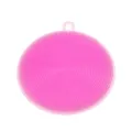 Pink silicone dishwashing brush, versatile kitchen cleaning scrubber with hanging loop. - Pink
