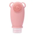 Pink silicone facial cleansing travel bottle squeeze container with brush for outdoor use - Nude
