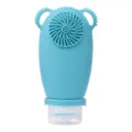 Silicone travel cosmetic bottle in blue with facial cleansing brush head and bear ears. - Aquamarine