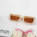 Vintage rectangle sunglasses for women and men, chic beige frame brown lens sun glasses. - Champagne Beige