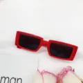 Red rectangular sunglasses for women, trendy narrow frame sunnies with black lenses. - Solid Bright Red