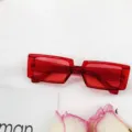 Trendy red transparent rectangular sunglasses, stylish Y2K fashion eyewear for daily wear. - Transparent Red