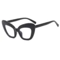 Oversized cat eye blue light blocking glasses for women, stylish black optical frame. - Bright Black