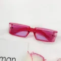 Pink transparent rectangular sunglasses for women, trendy narrow frame sun glasses chic style. - Transparent Rose Red