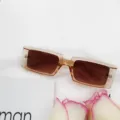 Retro narrow rectangle sunglasses with clear tea frame and stylish design for daily wear. - Champagne