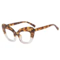 Stylish cat-eye blue light blocking glasses with tortoise and clear gradient frame. - Tortoiseshell Clear