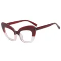Oversized cat-eye anti-blue light glasses frame, red gradient stylish optical eyewear. - Top Wine Red Bottom Transparent
