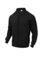 Men's black waffle knit zip jacket detail, casual slim fit outerwear closeup view. - Size S / Black