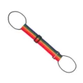Detail view of the colorful luggage strap with adjustable buckle and elastic loops for travel. - Colorful