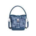 Stilvolle blaue gewebte Jeans Bucket Bag Farblich abgesetzte Schulter Handtasche - Viktoria Blau