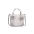 Sac cabas tissé rétro chic avec design ajouré, sac à main décontracté et sac bandoulière chaîne. - Blanc perle