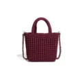 Sac cabas tressé fait main bordeaux avec bandoulière chaîne, élégant sac bandoulière. - Bordeaux