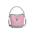 Geflochtene Beuteltasche für Damen, stilvolles Farbblock-Design mit Griff und Schultergurt. - Rosa-Grau