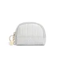 White Crocodile Pattern Mini Half-Round Coin Purse with Gold Zipper and Keychain - Cotton White