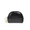 Black crocodile pattern mini coin purse with zipper and elegant gold keychain for daily use. - Black
