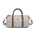 Petit sac à main Boston en nylon imperméable, sac bandoulière bicolore gris et marron. - Gris clair