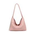 Bolso de hombro de cuero tejido rosa bolso hobo suave elegante bolso de mano casual diario - Rosa Claro