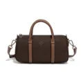 Petit sac Boston en nylon marron, sac à bandoulière cylindre bicolore classique pour femmes. - Chocolat