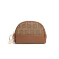 Retro mini coin purse with zipper closure, stylish patterned fabric and leather bottom. - Dark Brown Double S Knit
