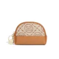 Retro mini coin purse with zipper closure, cute vintage monogram pattern storage wallet for women. - Brown Double S Round