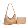 Bolso de Hombro de Piel Trenzada Beige Suave Bolso Hobo con Mini Bolsita Elegante - Albaricoque