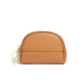 Brown mini dome coin purse with zipper and keyring, compact leather wallet variant. - Brown
